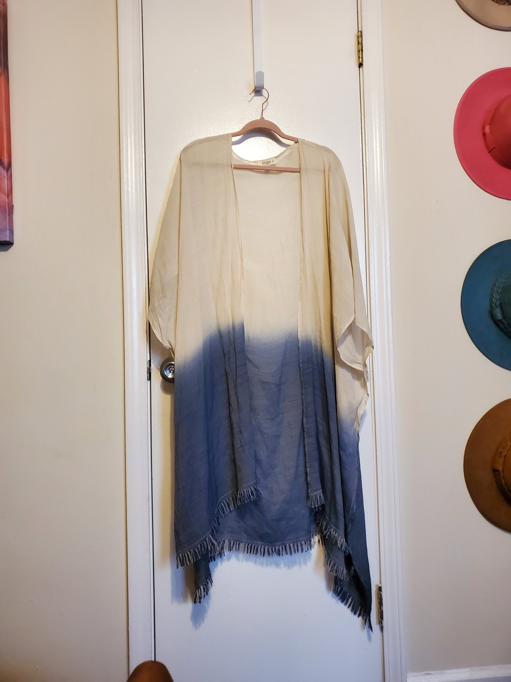 Umgee Lightweight Ombre Open-Front Kimono Sweater - Cream to Blue